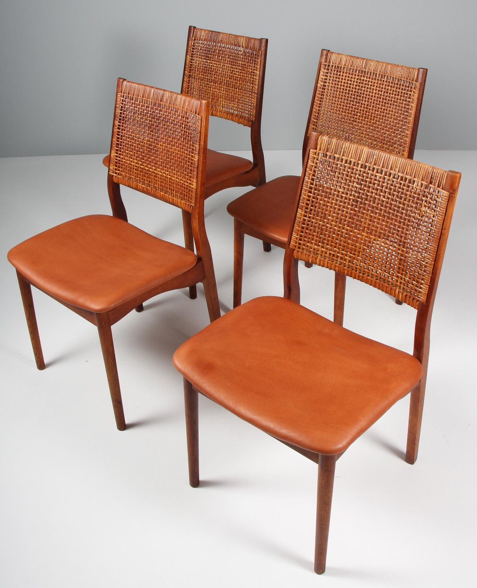 Chairs in Oak and Cane by Helge Sibast, 1960s, Set of 4