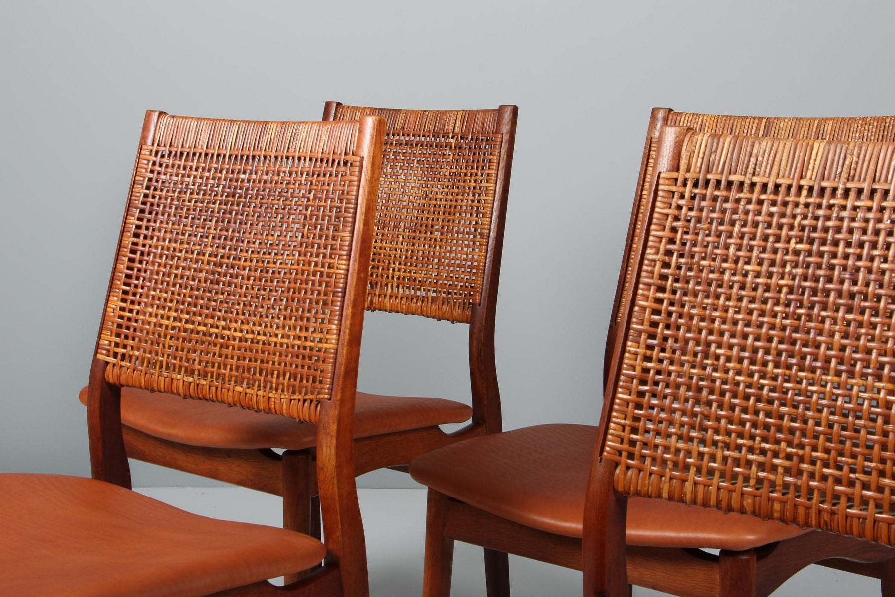 Chairs in Oak and Cane by Helge Sibast, 1960s, Set of 4