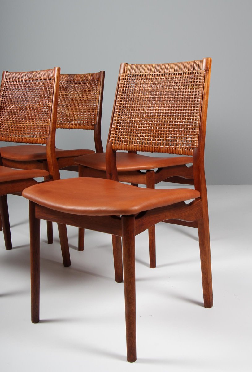 Chairs in Oak and Cane by Helge Sibast, 1960s, Set of 4