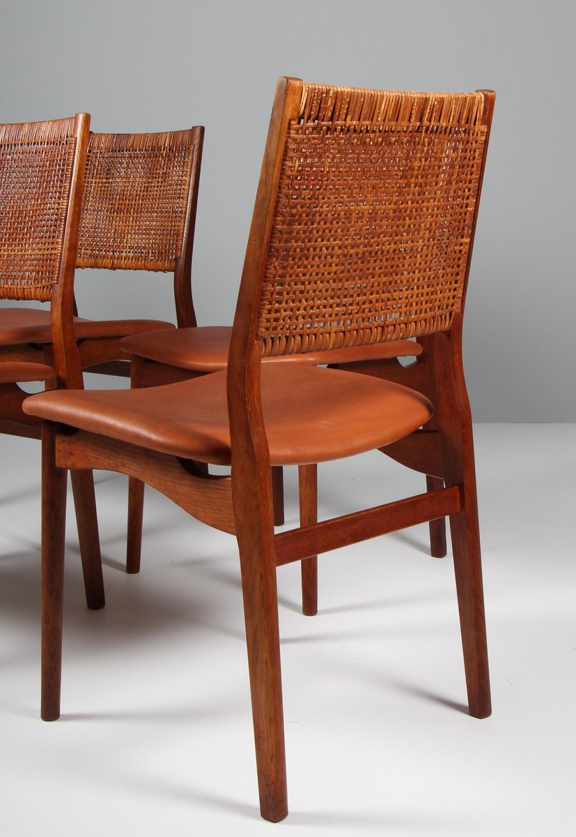 Chairs in Oak and Cane by Helge Sibast, 1960s, Set of 4