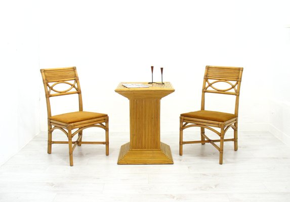 Chairs in Rattan with Table, 1970s, Set of 3-WVA-1235944