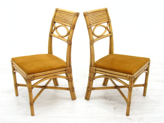 Chairs in Rattan with Table, 1970s, Set of 3-WVA-1235944