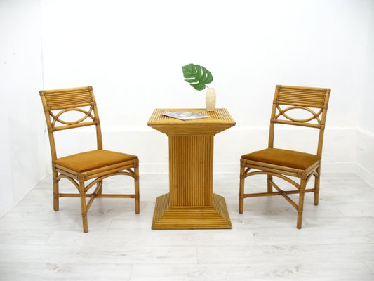 Chairs in Rattan with Table, 1970s, Set of 3-WVA-1235944