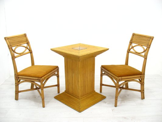 Chairs in Rattan with Table, 1970s, Set of 3-WVA-1235944