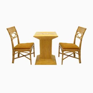 Chairs in Rattan with Table, 1970s, Set of 3-WVA-1235944