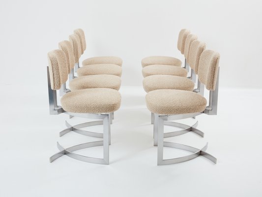 Chairs in Stainless Steel & Wool Bouclé from Paul Legeard, 1970s, Set of 8-YJA-1821276