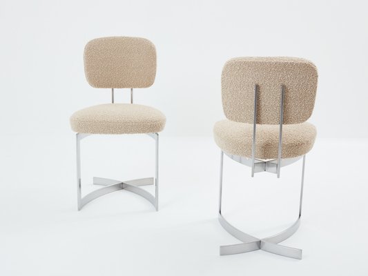 Chairs in Stainless Steel & Wool Bouclé from Paul Legeard, 1970s, Set of 8-YJA-1821276