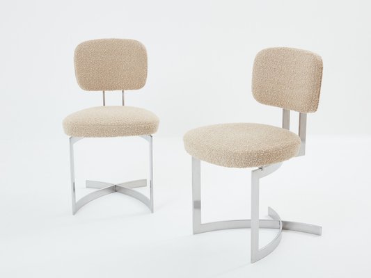 Chairs in Stainless Steel & Wool Bouclé from Paul Legeard, 1970s, Set of 8-YJA-1821276