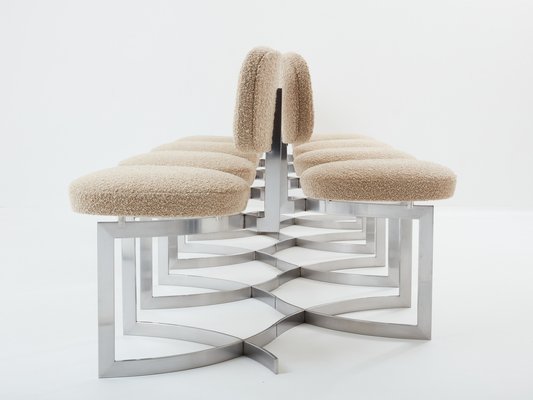 Chairs in Stainless Steel & Wool Bouclé from Paul Legeard, 1970s, Set of 8-YJA-1821276