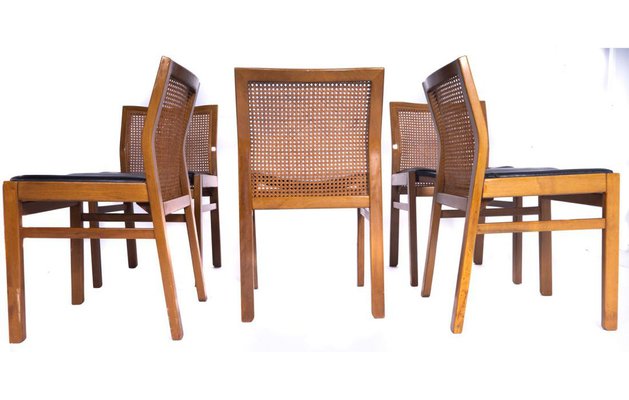 Chairs in Walnut, Leather and Straw from Molteni, Set of 5-SRP-1773871