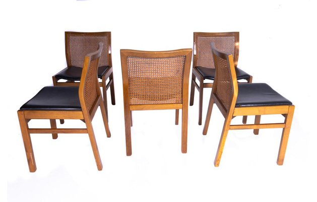 Chairs in Walnut, Leather and Straw from Molteni, Set of 5-SRP-1773871