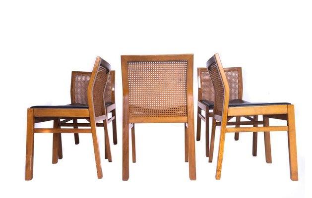 Chairs in Walnut, Leather and Straw from Molteni, Set of 5-SRP-1773871