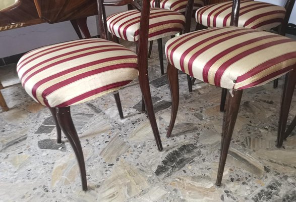 Chairs in Wood and Cream & Burgundy Fabric, 1960s, Set of 6-RAQ-1389091