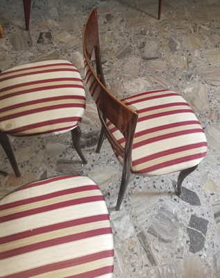 Chairs in Wood and Cream & Burgundy Fabric, 1960s, Set of 6-RAQ-1389091