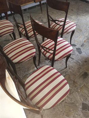 Chairs in Wood and Cream & Burgundy Fabric, 1960s, Set of 6-RAQ-1389091