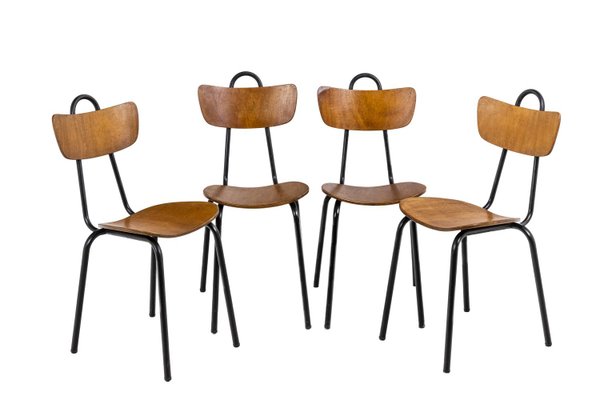 Chairs in Wood and Metal, 1950s, Set of 4-CEJ-1082086