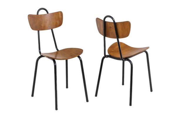 Chairs in Wood and Metal, 1950s, Set of 4-CEJ-1082086