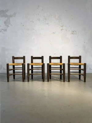 Chairs in Wood and Straw by Charles Dudouyt, France, 1950s, Set of 4-NLF-962406