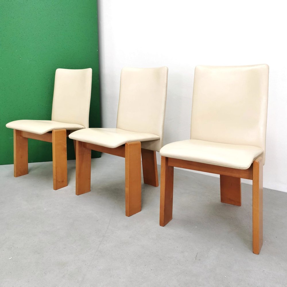 Chairs with Tripod Structure and Beige Leather Upholstery, 1970s, Set of 6