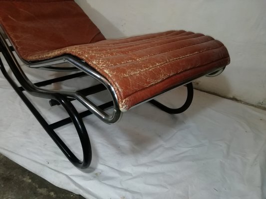 Chaise Longue in Chromed Metal & Brass Leather, Italy, 1960s-HNE-1178158