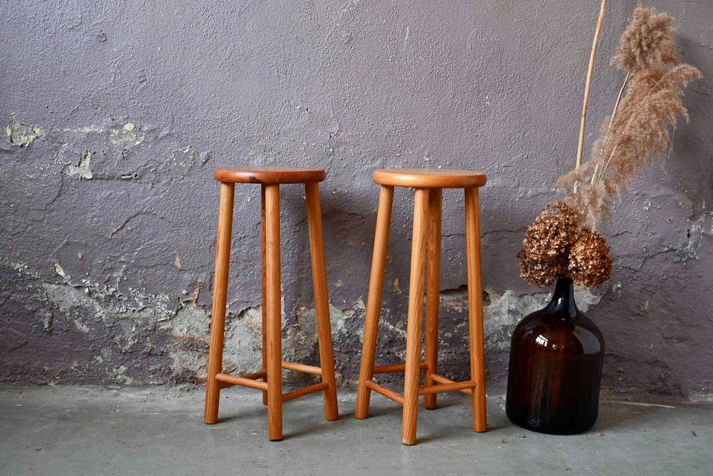 Chalet Style Pine Bar Stools, 1970s, Set of 2