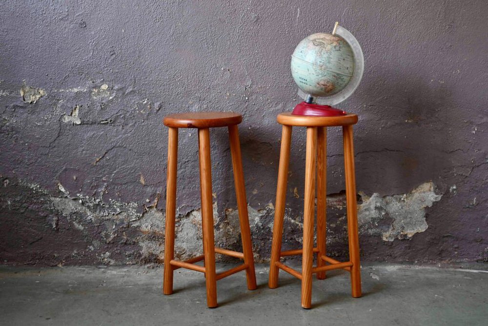 Chalet Style Pine Bar Stools, 1970s, Set of 2