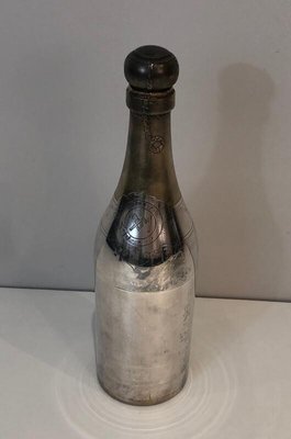 Champagne Bottle Shaker in Silver Plated Metal and Brass, France, 1930s-BA-803696