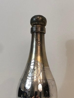 Champagne Bottle Shaker in Silver Plated Metal and Brass, France, 1930s-BA-803696