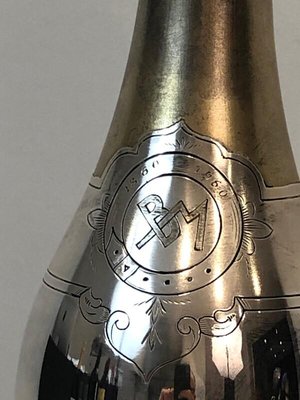 Champagne Bottle Shaker in Silver Plated Metal and Brass, France, 1930s-BA-803696