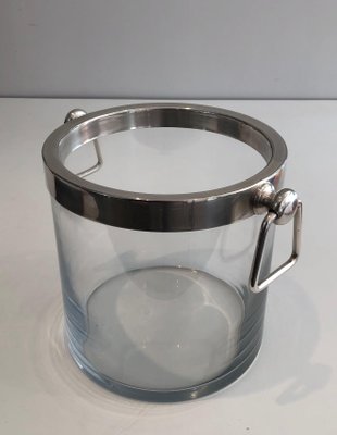 Champagne Bucket in Glass and Silver Metal, 1970s-BA-1458012