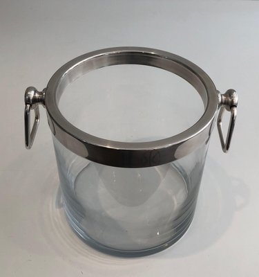 Champagne Bucket in Glass and Silver Metal, 1970s-BA-1458012