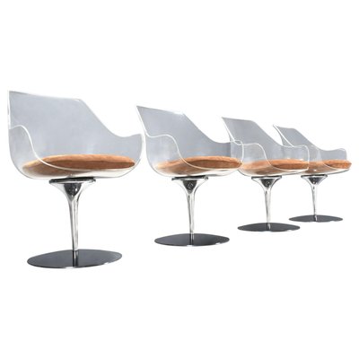 Champagne Chairs in Suede & Acrylic Glass attributed to Estelle & Erwine Laverne, 1957, Set of 4-QT-2036594