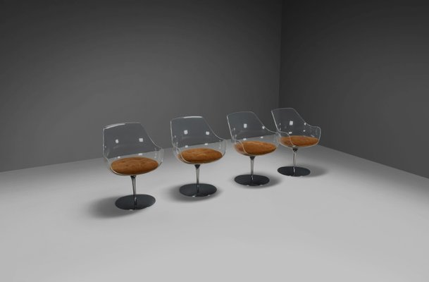 Champagne Chairs in Suede & Acrylic Glass attributed to Estelle & Erwine Laverne, 1957, Set of 4-QT-2036594