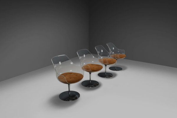 Champagne Chairs in Suede & Acrylic Glass attributed to Estelle & Erwine Laverne, 1957, Set of 4-QT-2036594