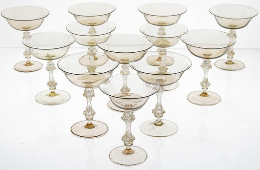 Champagne Glasses in Gold and Smoke from Cenedese, 1950s, Set of 12