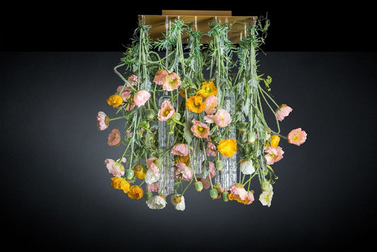 Champagne Murano Glass Square Poppy Flower Power Chandelier from VGnewtrend