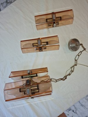 Chandelier and Veca Wall Lights from Fontana Arte, 1960s, Set of 3-EBW-2040194