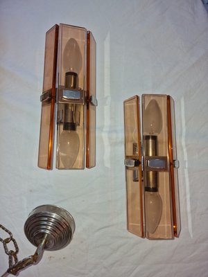 Chandelier and Veca Wall Lights from Fontana Arte, 1960s, Set of 3-EBW-2040194