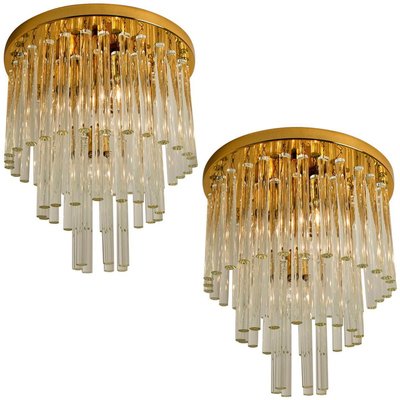 Chandelier Flush Mount in Brass and Crystal by Palme, 1960s-VDW-824862