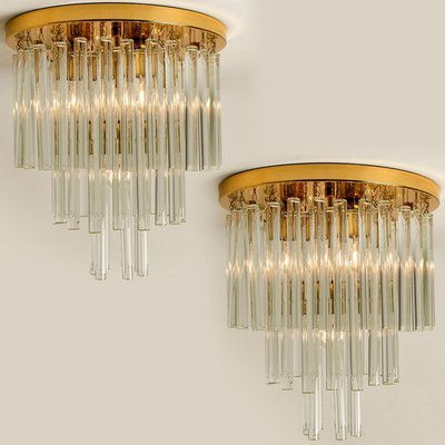 Chandelier Flush Mount in Brass and Crystal by Palme, 1960s-VDW-824862