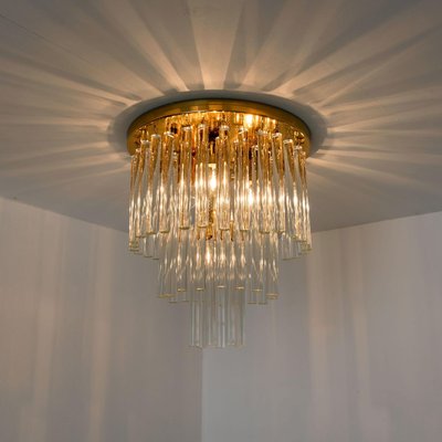 Chandelier Flush Mount in Brass and Crystal by Palme, 1960s-VDW-824862