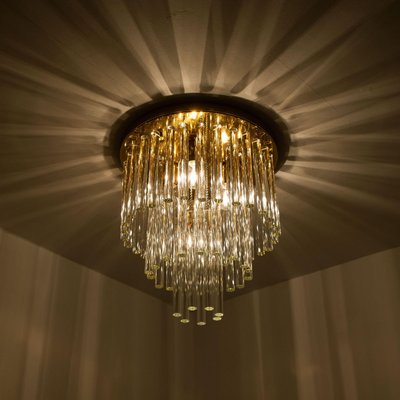 Chandelier Flush Mount in Brass and Crystal by Palme, 1960s-VDW-824862