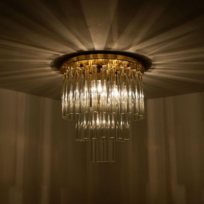 Chandelier Flush Mount in Brass and Crystal by Palme, 1960s-VDW-824862