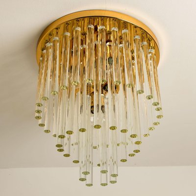 Chandelier Flush Mount in Brass and Crystal by Palme, 1960s-VDW-824862