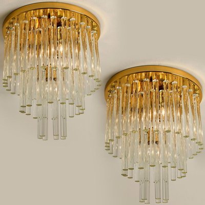 Chandelier Flush Mount in Brass and Crystal by Palme, 1960s-VDW-824862