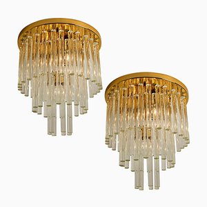 Chandelier Flush Mount in Brass and Crystal by Palme, 1960s-VDW-824862