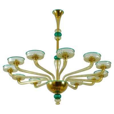 Chandelier in Amber and Emerald Hand Blown Glass attributed to Venini, 1970s-MBH-1757450