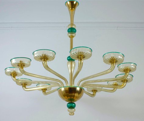 Chandelier in Amber and Emerald Hand Blown Glass attributed to Venini, 1970s-MBH-1757450