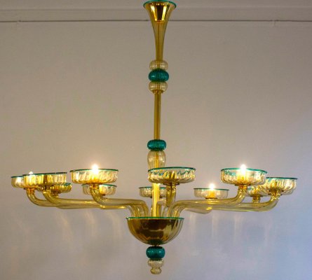 Chandelier in Amber and Emerald Hand Blown Glass attributed to Venini, 1970s-MBH-1757450