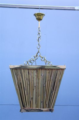 Chandelier in Brass and Bamboo, Italy, 1970s-EH-965163